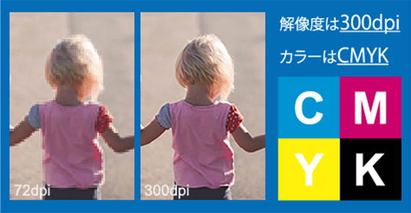 CMYKデータ、解像度300dpiにてデータを制作してください。